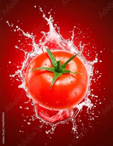 Fototapeta Fresh tomato exploding in a vibrant splash of water