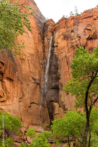 Fototapeta Waterfall in Zion National Park Red cliff