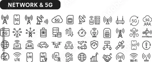 Fototapeta Network & 5G Icon Set (네트워크 & 5G 아이콘 세트)