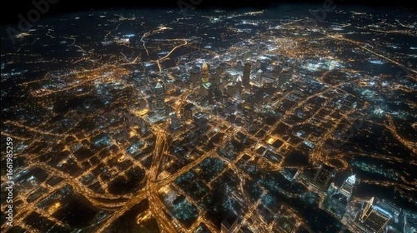 Obraz city lights aerial nighttime view
