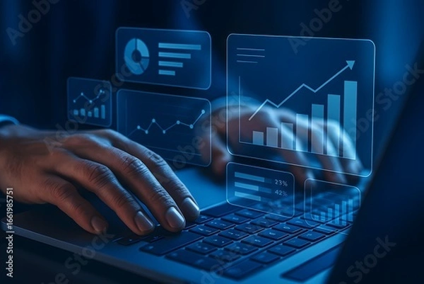 Obraz Analyzing data and working on a laptop. 