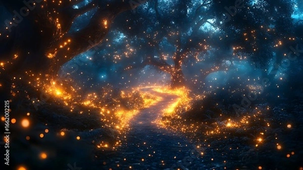 Fototapeta Glowing path through a magical forest