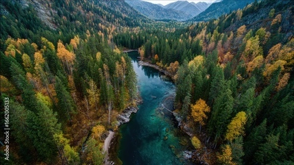 Obraz autumn river valley alpine forest