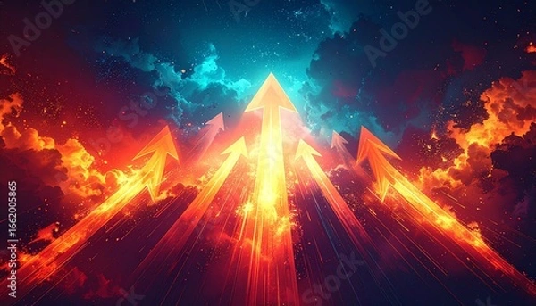 Fototapeta Vibrant arrows pointing upwards through clouds.