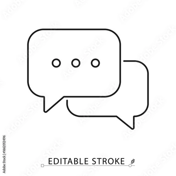 Fototapeta Minimalist animation of chat bubbles with typing dots in outline icon style. Black and white loop, communication symbol, alfa channel, overlay motion element, 4k.