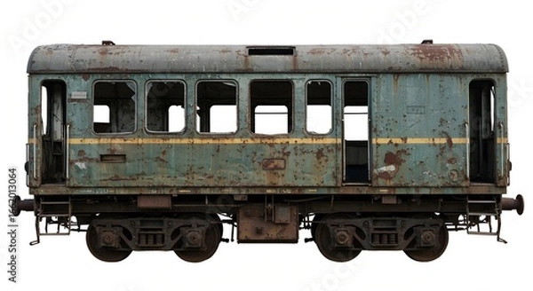 Fototapeta old rustic abandoned train carriage on white background