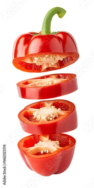 Fototapeta Sliced Red Bell Pepper Floating in Mid-Air