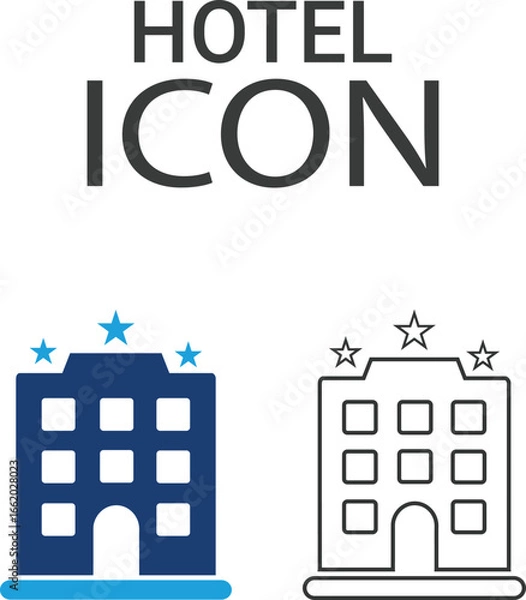 Obraz Hotel icons, Line art icons design. Containing house, office, bank, school, hotel, shop, university, and hospital icons. Solid icon collection. Vector illustration.