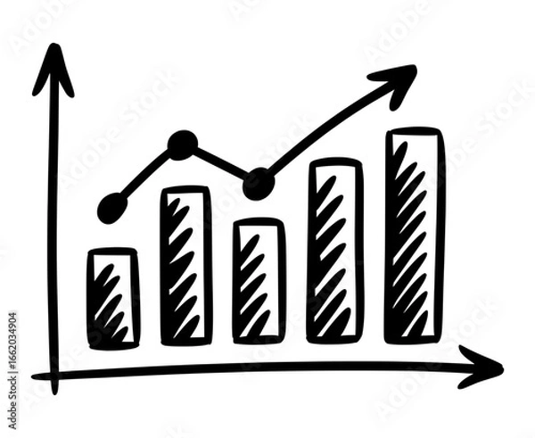 Fototapeta Hand drawn sketch illustration of bar chart with rising line graph vector