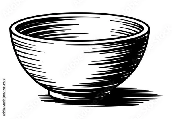 Fototapeta Hand drawn sketch illustration of empty bowl in black and white vector style