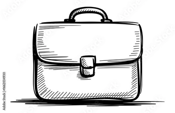 Fototapeta Hand drawn sketch illustration of business briefcase in black and white vector style