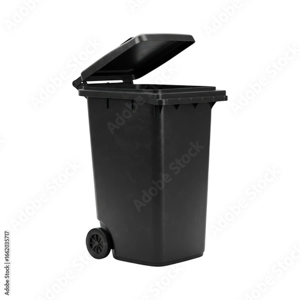 Fototapeta A Dark Gray Wheeled Garbage Bin With A Closed Isolated On White Background