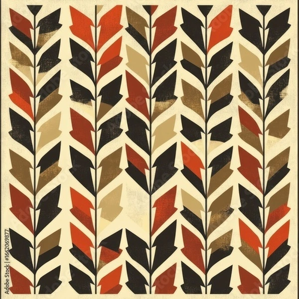 Fototapeta  Geometric stylized botanical leaf pattern with earth tones and black