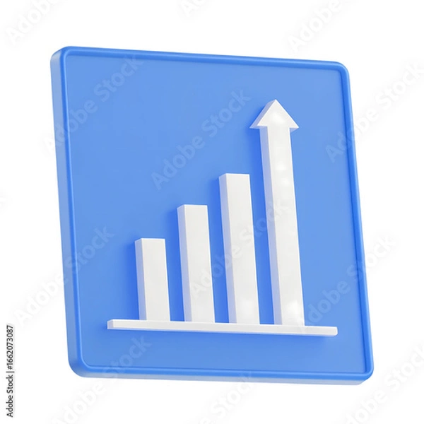 Obraz 3d blue graph with white upward arrow and bars showing growth and progress