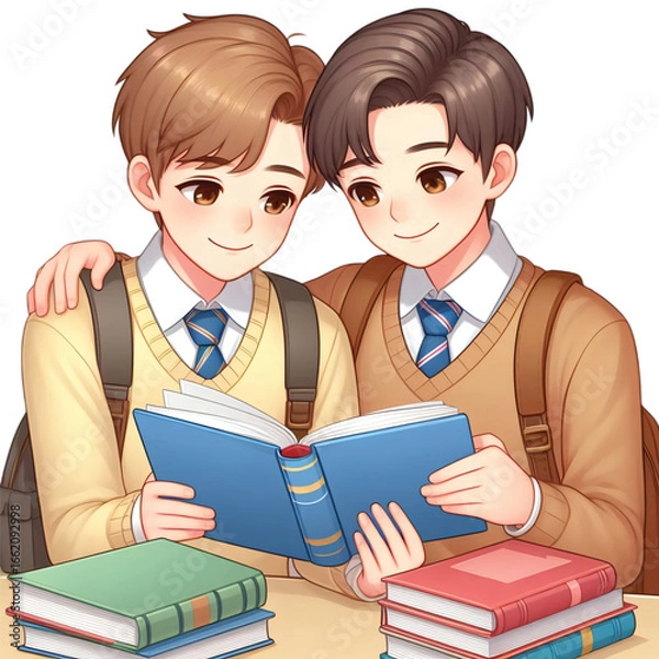 Obraz two students is studting book each other vector
