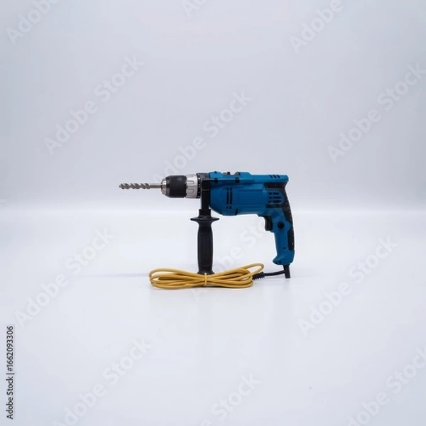 Fototapeta Blue power drill with yellow cord blue drill power tool