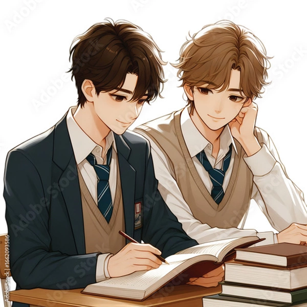 Obraz two students is studting book each other vector