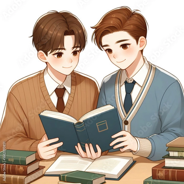 Obraz two students is studting book each other vector