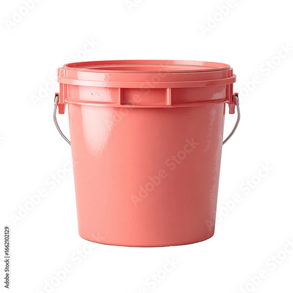 Fototapeta Png of isolated on transparent background, a closeup of a salmoncolored plastic bucket with lid and handle, ideal for paint or industrial use
