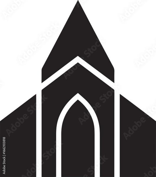 Fototapeta Abstract Church Building Icon with Gothic Arch in Black Silhouette Vector Design