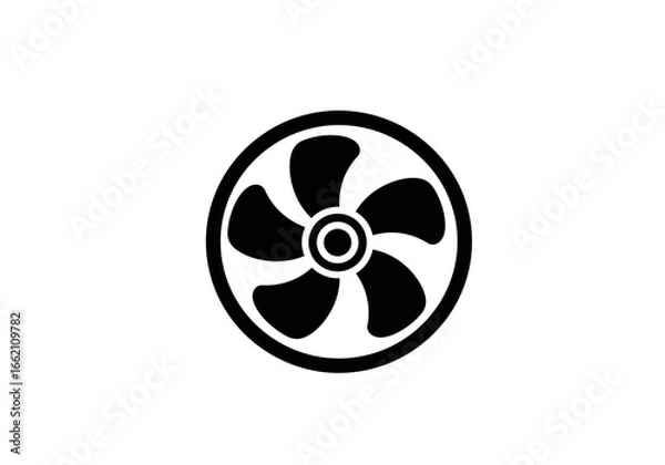 Fototapeta A graphic illustration of a black fan with five blades inside a circular border on white