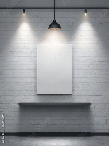 Fototapeta Empty gallery wall with blank canvas