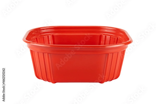 Fototapeta Empty red square plastic container for food storage, takeaway box, or product packaging, isolated on white background with clipping path.