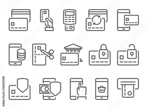 Fototapeta Pay on line and mobile banking line icons