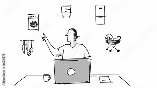 Obraz Man on the computer shopping online Vector for cartoon, or storyboard project
