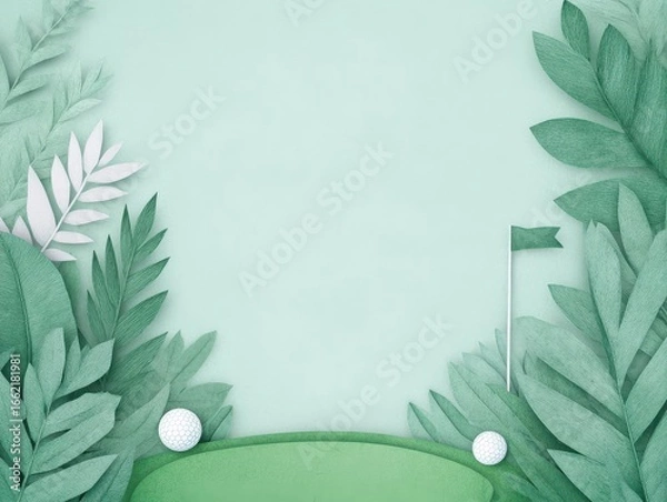 Fototapeta Soft Layered Paper Cut Jungle Golf Course Design for Background Use