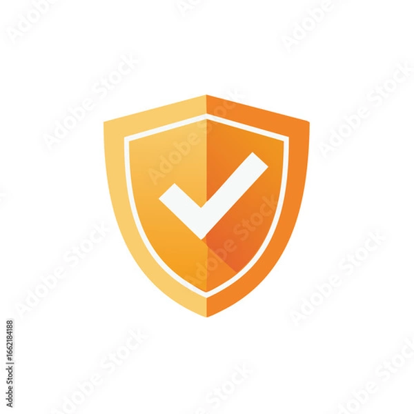 Obraz Orange shield with check mark, assurance, security concept, approval logo vector