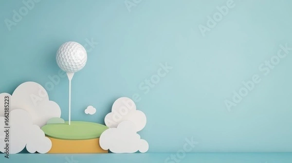 Fototapeta Surreal Floating Golf Course Islands in the Sky with Clouds
