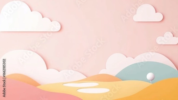 Fototapeta Surreal Floating Golf Course Islands in the Sky Amidst Soft Clouds