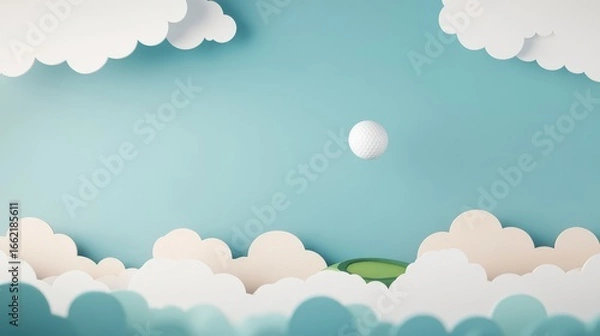 Fototapeta Surreal Floating Golf Course Islands in a Sky of Dreamy Clouds