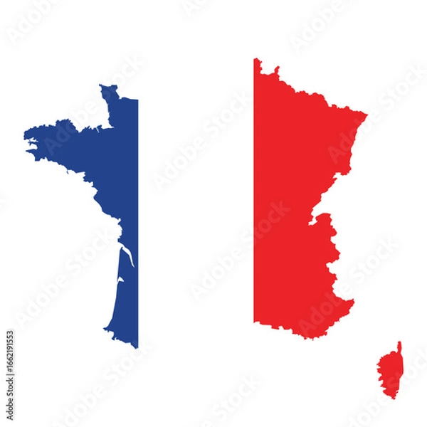 Fototapeta france map silhouettes with left side in blue and right side in red representing french national colors