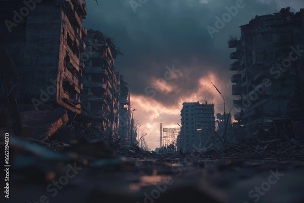 Fototapeta Exploring the remnants of civilization after a catastrophic event.