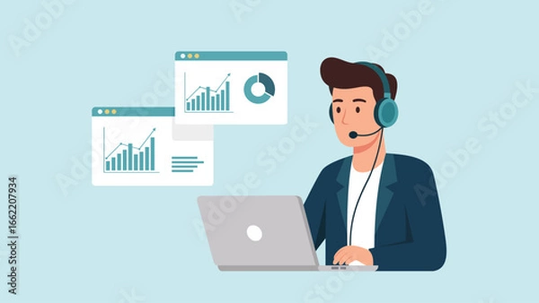 Obraz Customer service agent analyzes business data, offering expert support and insightful solutions online