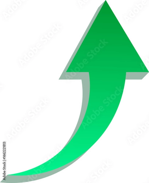 Fototapeta Gradient Green 3D Curved Up Arrow Icon Isolated on Transparent Background