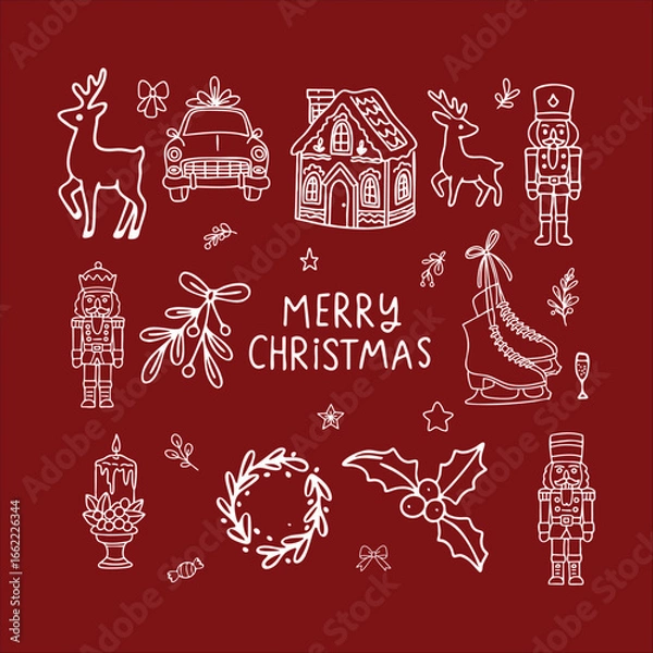 Fototapeta Christmas vector doodles