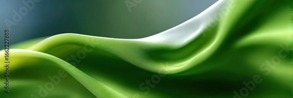 Fototapeta green hope web banner, hopeful soft green gradient background with a single green ribbon, glowing abstract waves, and a wide empty area for website header text