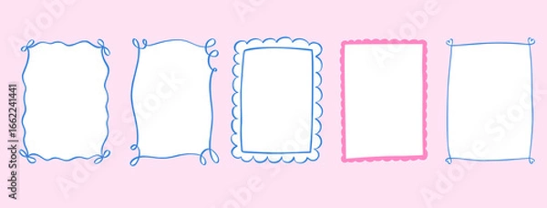 Fototapeta Whimsical Doodle Frames and Borders. Vector Wavy Decorative Frames Set with Hand-Drawn Lines and Coquette Charm