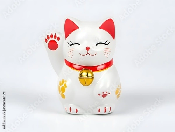 Fototapeta Lucky Maneki-Neko Ceramic Figurine: Japanese Culture's Iconic Symbol of Good Fortune and Prosperity in Whimsical Art Design