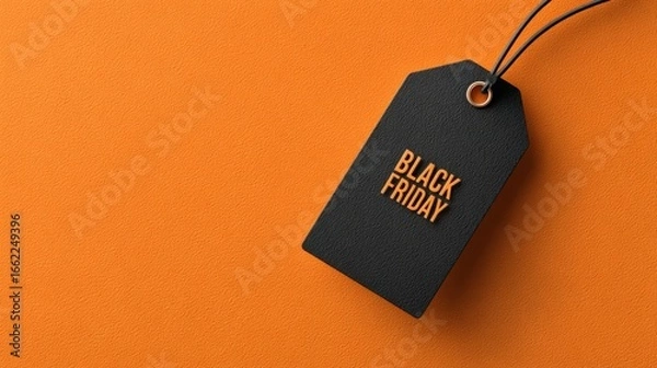 Obraz a black friday tag hanging on an orange wall