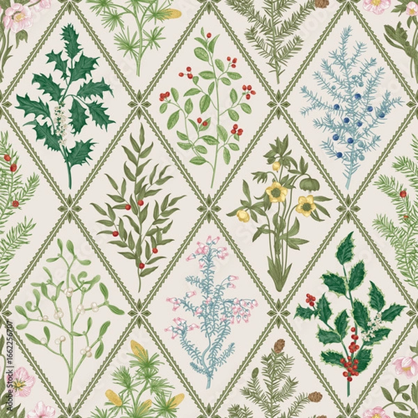 Obraz Floral trellis. Seamless vector pattern. Winter flora. 
