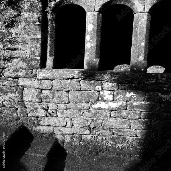 Obraz Le Faouet Morbihan Side View of Stone Chapel in Black and White