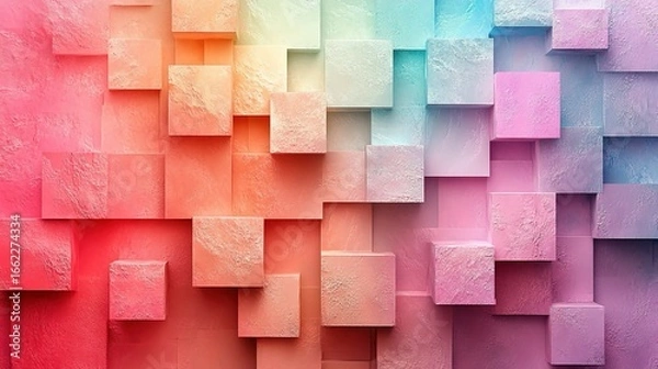 Fototapeta Artistic arrangement of pastel-colored cubes in a textured geometric pattern.