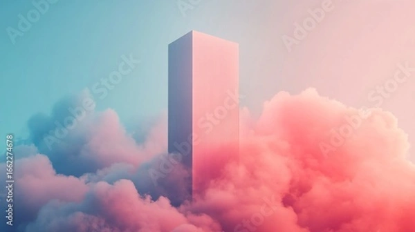 Fototapeta Artistic Tower Illustration, Minimalist Design with Soft Clouds.
