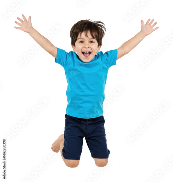 Fototapeta Joyful child jumping with excitement indoors playful and energetic bright and cheerful environment. Cut out PNG