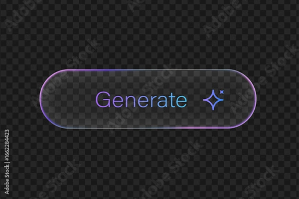 Obraz Holographic generate button with a glass effect on a transparent background. user interface design and modern web applications. 