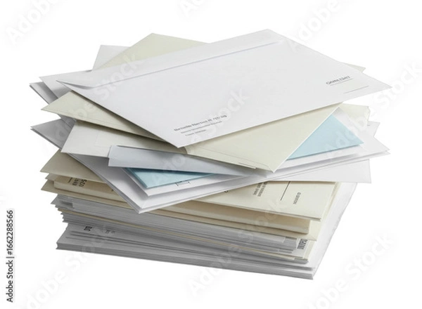 Fototapeta Sorting and organizing stacks of envelopes in an office environment for efficient management. Cut out PNG